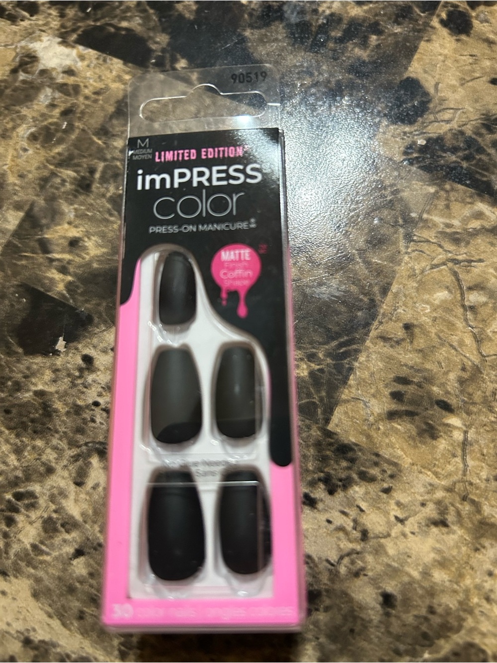 imPRESS Color Matte Black Coffin Press-On Manicure Set